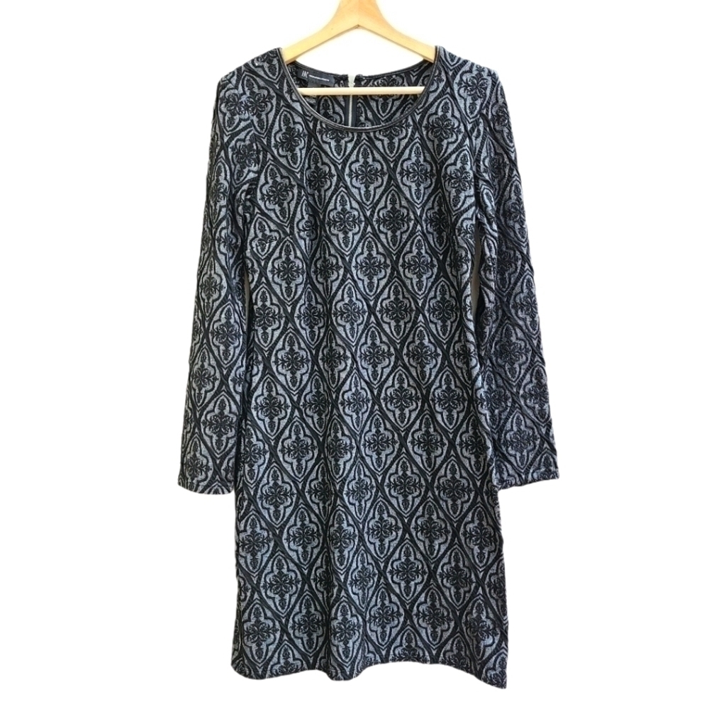 Textured Knit Dress with Faux Leather Trim and Zipper Details, Size Large